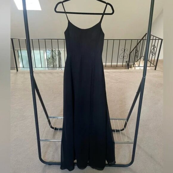 Azazie Black Spaghetti-Strap Slit Wedding Dress - Picture 3 of 5